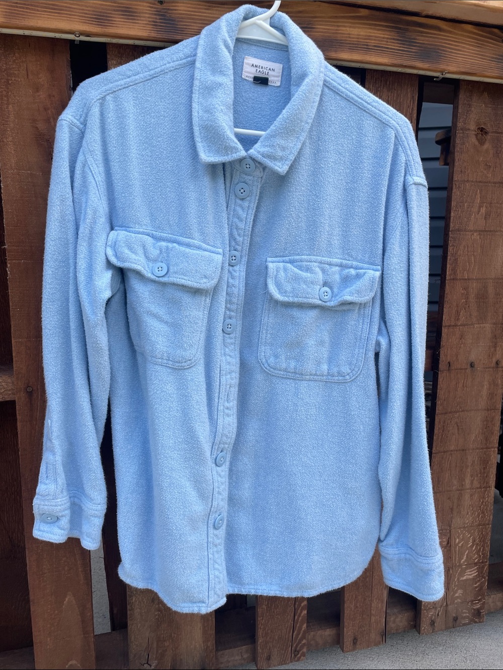American Eagle Outfitters Pale Blue Sherpa Button-Down Shirt